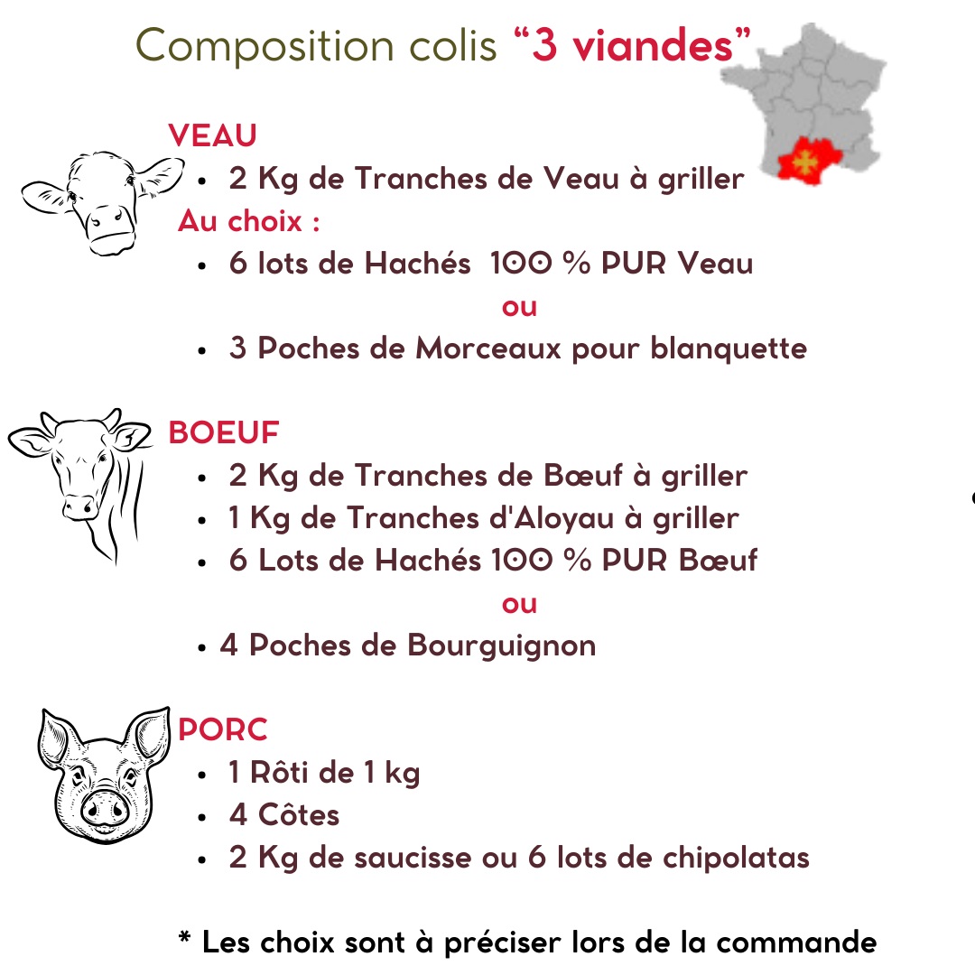 Colis 3 viandes Veau Boeuf Porc du 17 0225