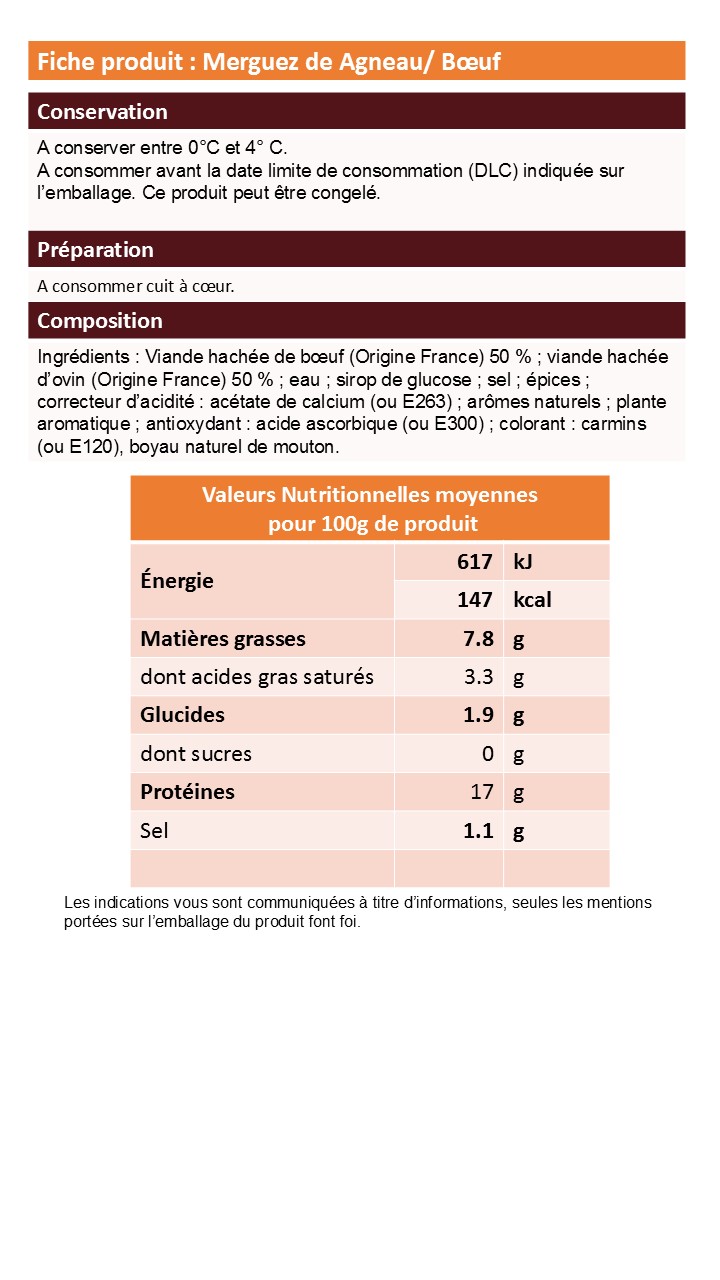 Fiche produit Merguez Agneau Boeuf PYRENIO 