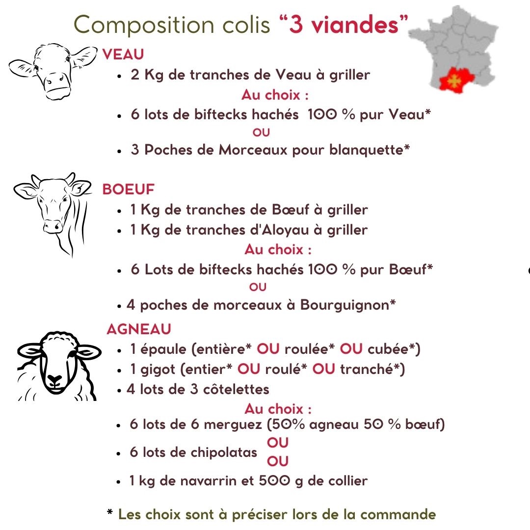  Colis 3 viandes Veau Bœuf Agneau du 17 02 25